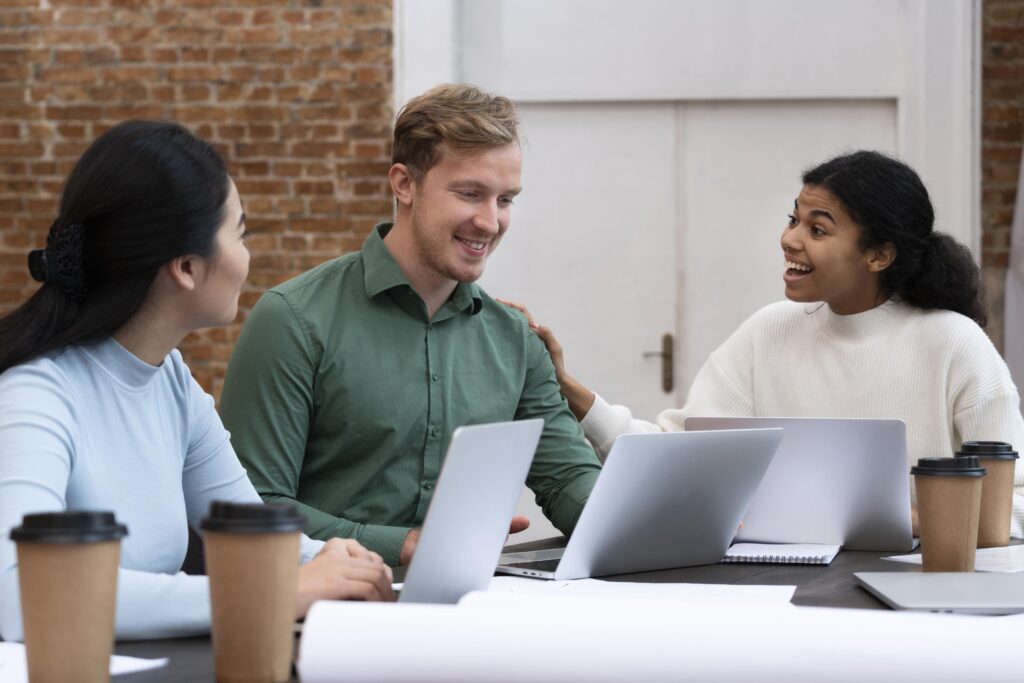 Team having a meeting about offshoring